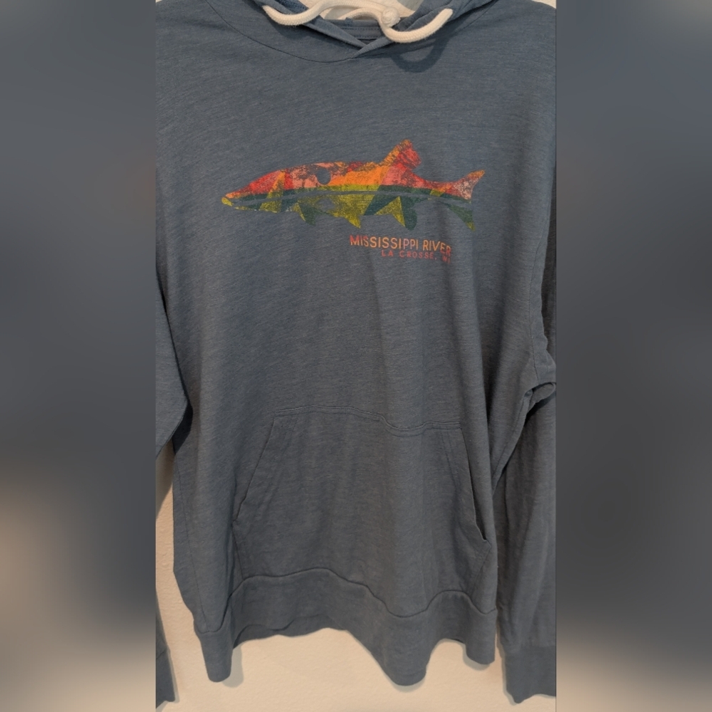 Blue 84 Heather Blue Hoodie with Colorful Logo Mississippi River - Picture 3 of 7